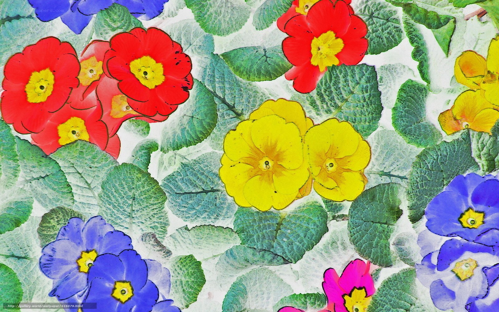Colorful floral pattern with primroses