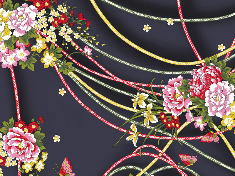 colorful floral pattern with ribbons
