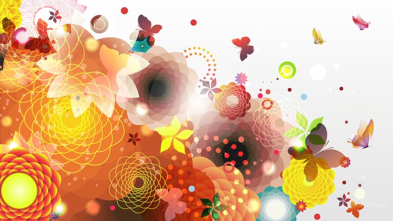 Colorful Floral Pattern — Yellow, Vibrant, Digital Art, Butterflies