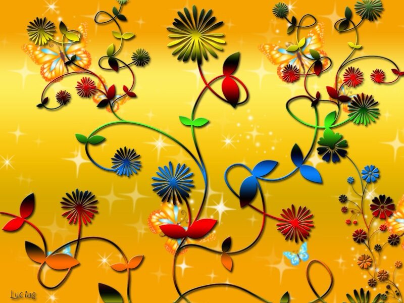 Colorful Floral Pattern — Yellow, Vibrant, Digital Art, Flowers, Butterflies