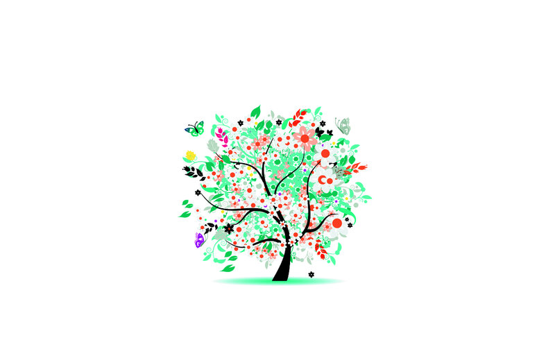 Colorful Floral Tree — Green