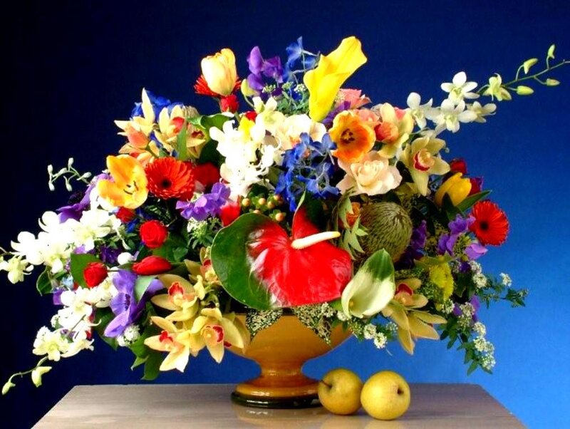 Colorful Flower Arrangement — Blue, Vibrant