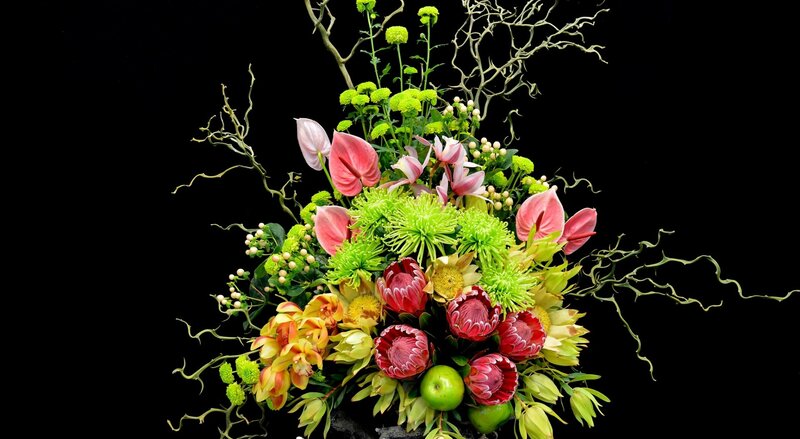Colorful Flower Arrangement — Green, Vibrant, Photograph