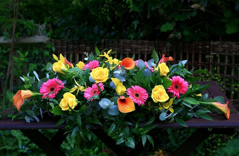 Colorful flower arrangement on table