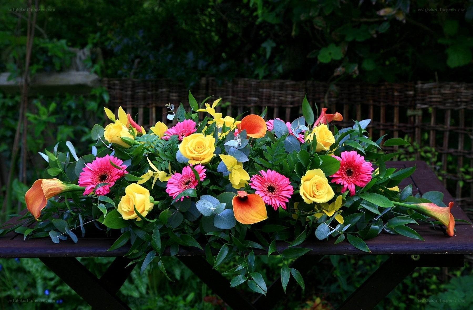 Colorful flower arrangement on table
