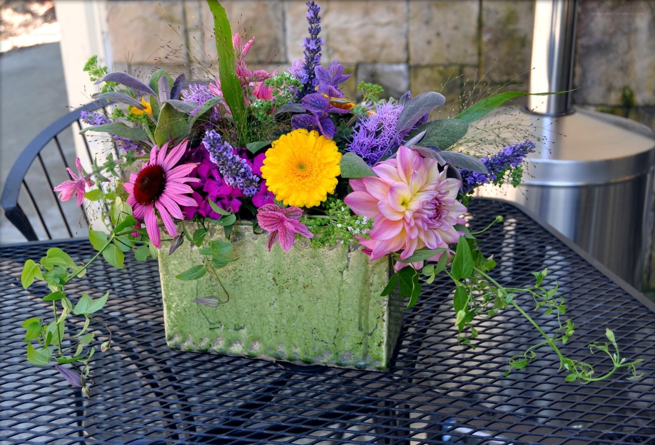 Colorful flower arrangement on table