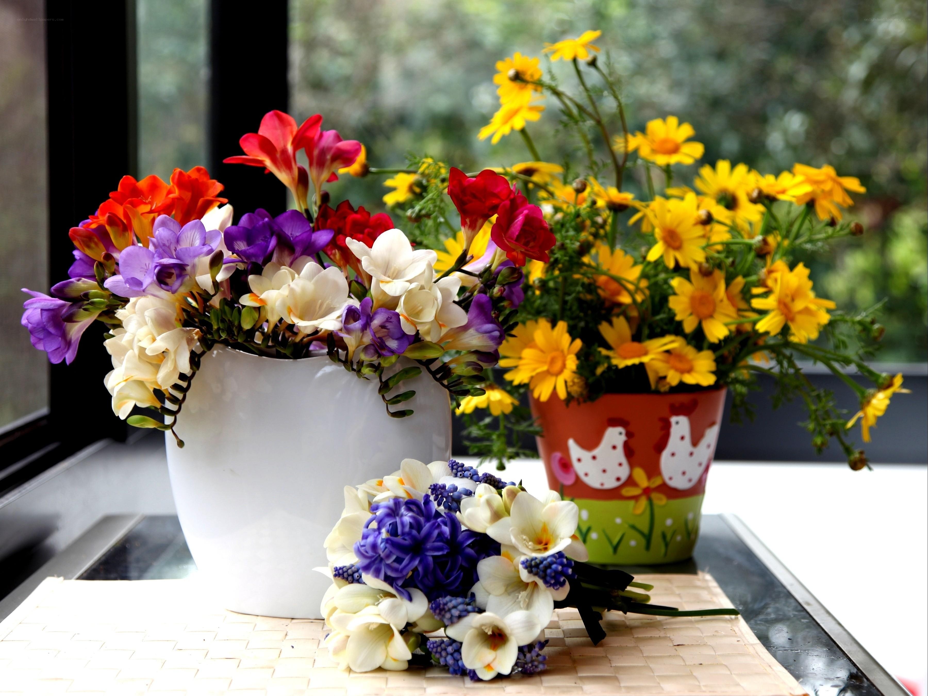 Colorful flower arrangement on table