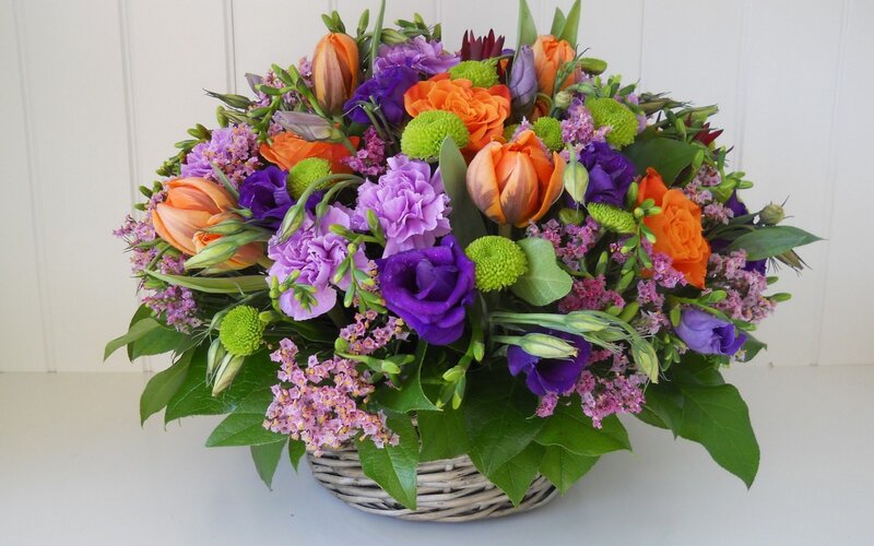 Colorful Flower Arrangement — Purple, Vibrant, Photograph