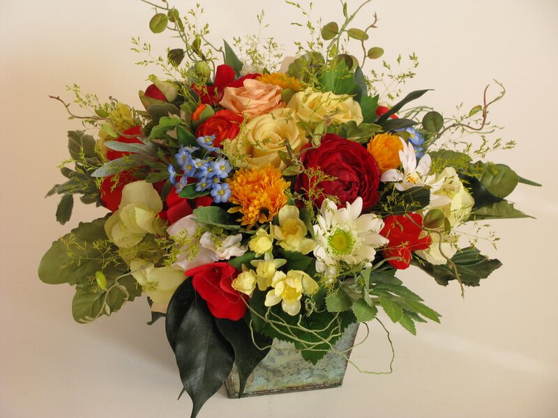 Colorful Flower Arrangement — Red, Vibrant, Photograph, Roses