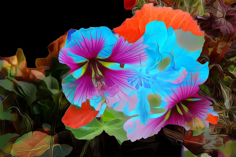 Colorful Flower Bloom — Blue, Vibrant, Digital Art, Petals
