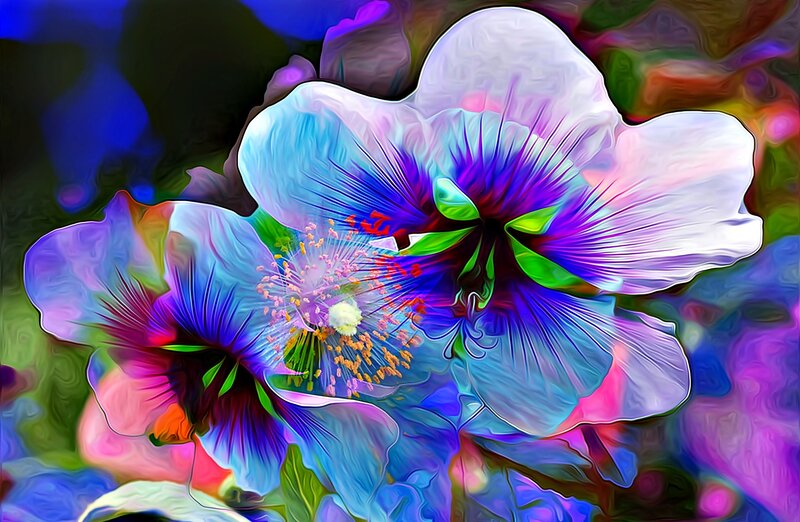 Colorful Flower Bloom — Blue, Vibrant, Digital Art