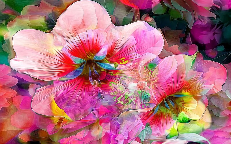 Colorful Flower Bloom — Pink, Vibrant, Digital Art, Petals, Stamen