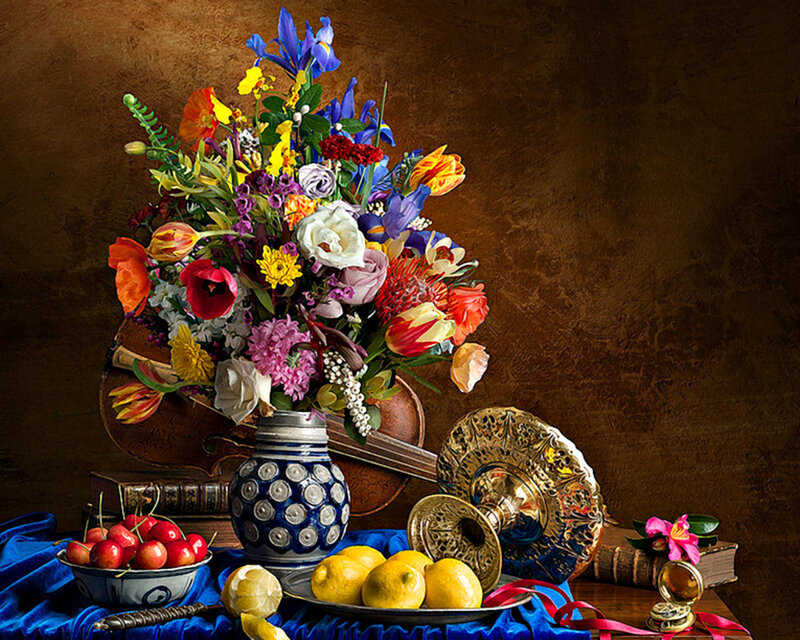Colorful Flower Bouquet — Blue, Dramatic, Photograph