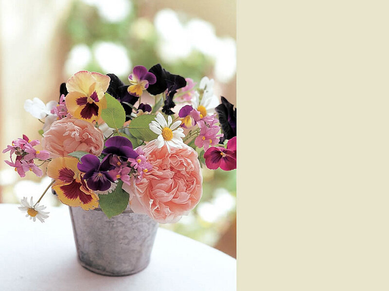Colorful flower bouquet in a bucket