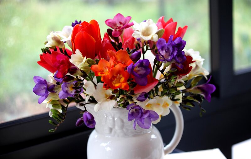Colorful flower bouquet in a vase