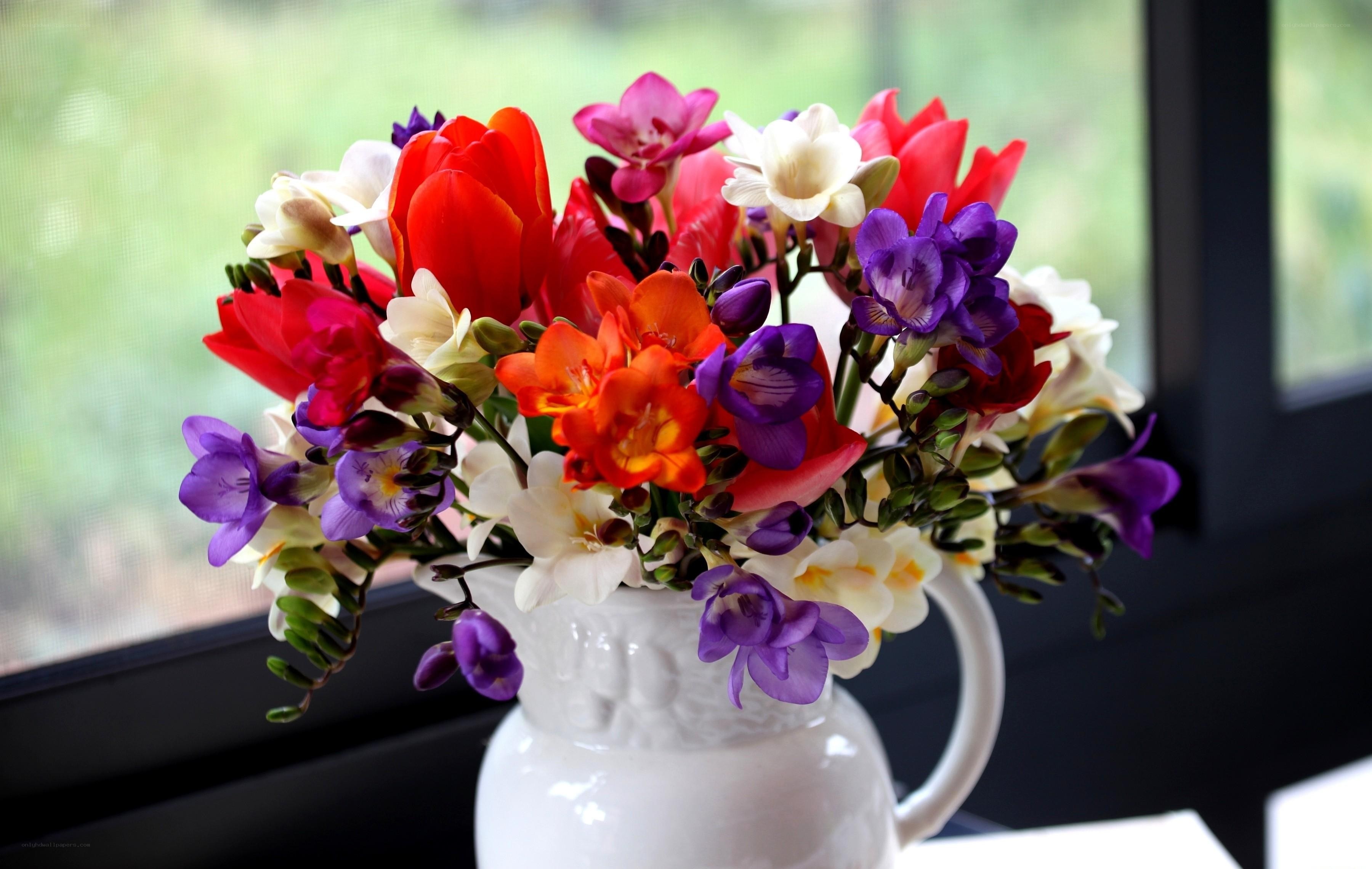 Colorful flower bouquet in a vase