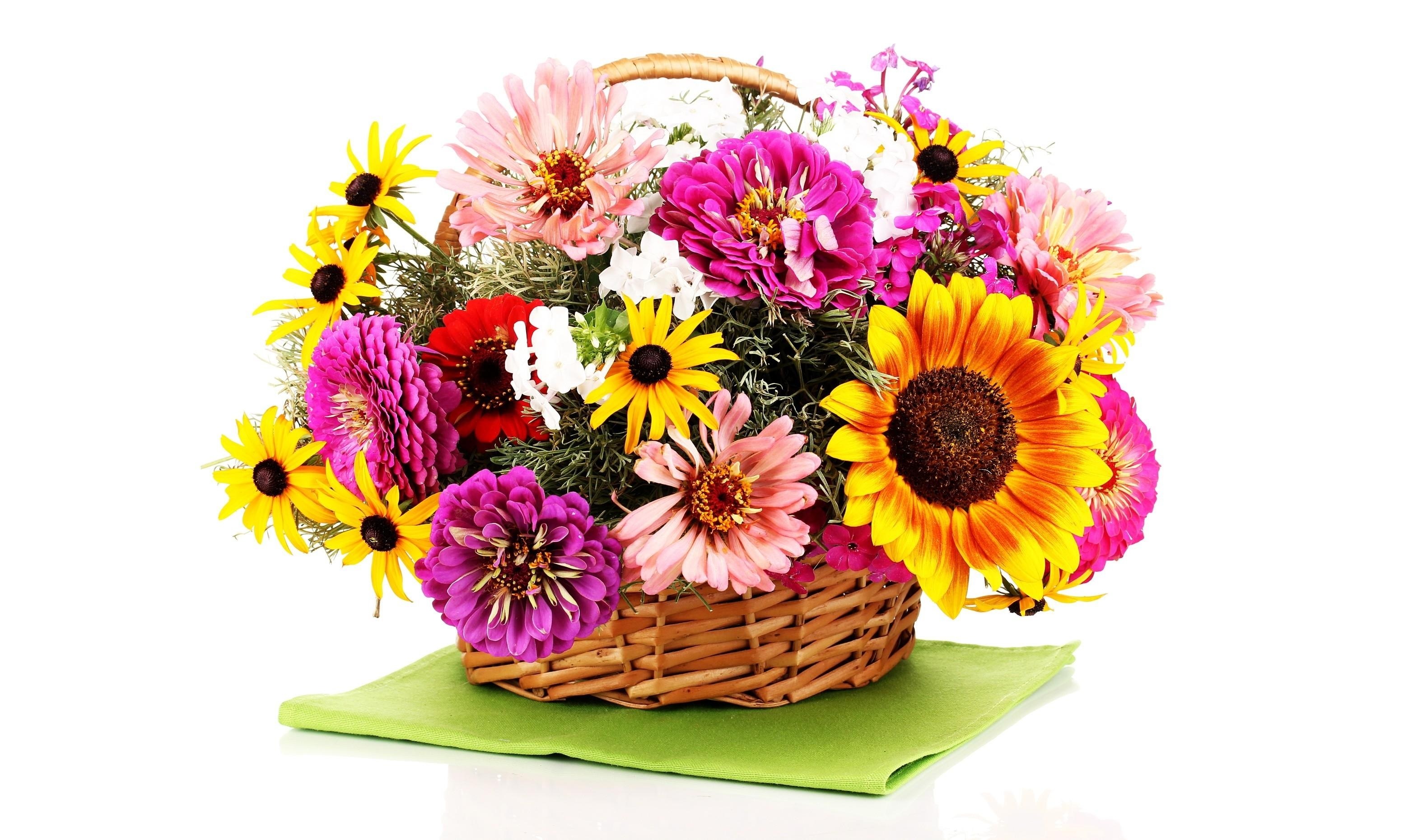 Colorful flower bouquet in basket