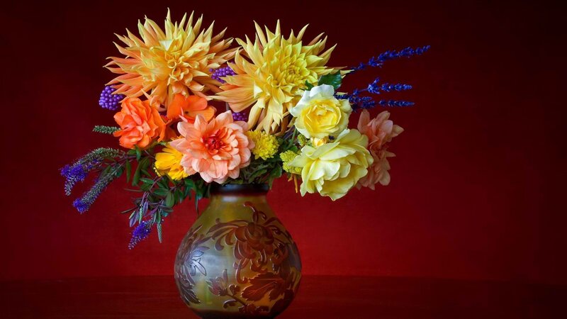 Colorful flower bouquet in vase