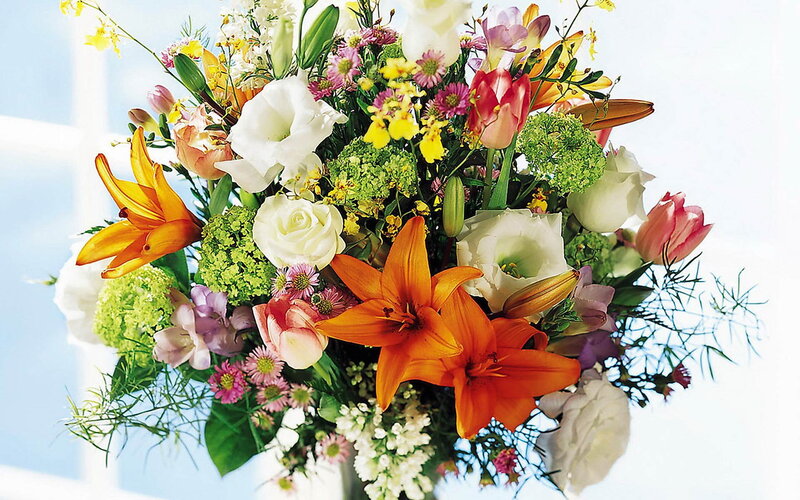 Colorful Flower Bouquet — Orange, Bright, Spring, Photograph, Lilies