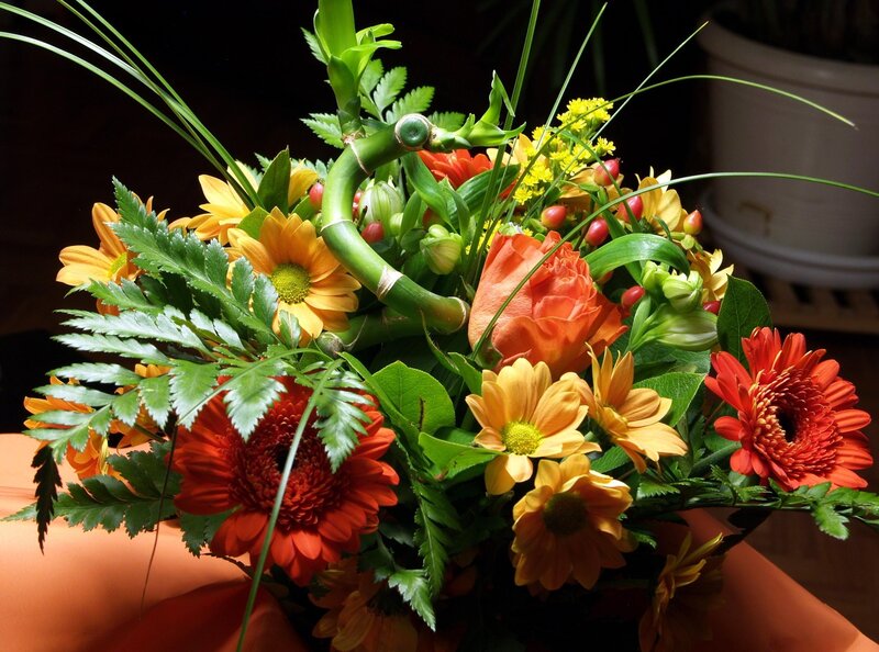 Colorful Flower Bouquet — Orange, Vibrant, Photograph, Bamboo