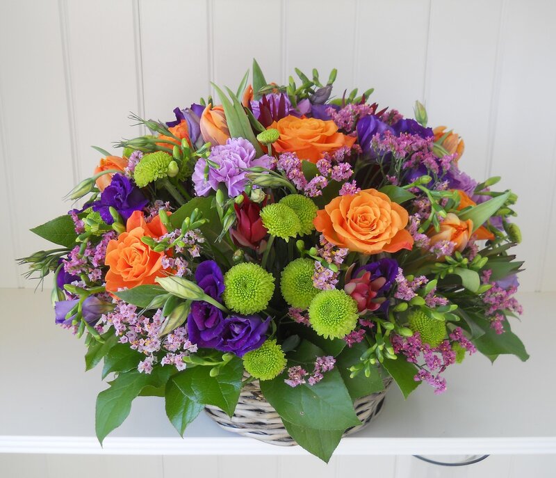 Colorful Flower Bouquet — Orange, Vibrant, Photograph, Basket