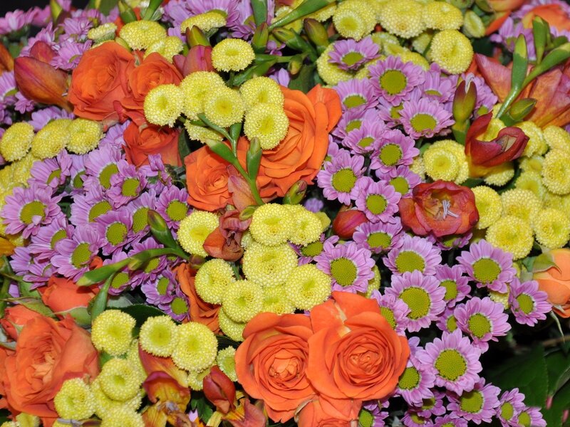 Colorful Flower Bouquet — Orange, Vibrant, Photograph, Roses
