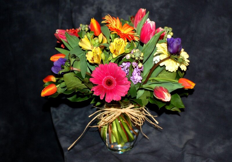 Colorful Flower Bouquet — Pink, Bright, Photograph, Vase