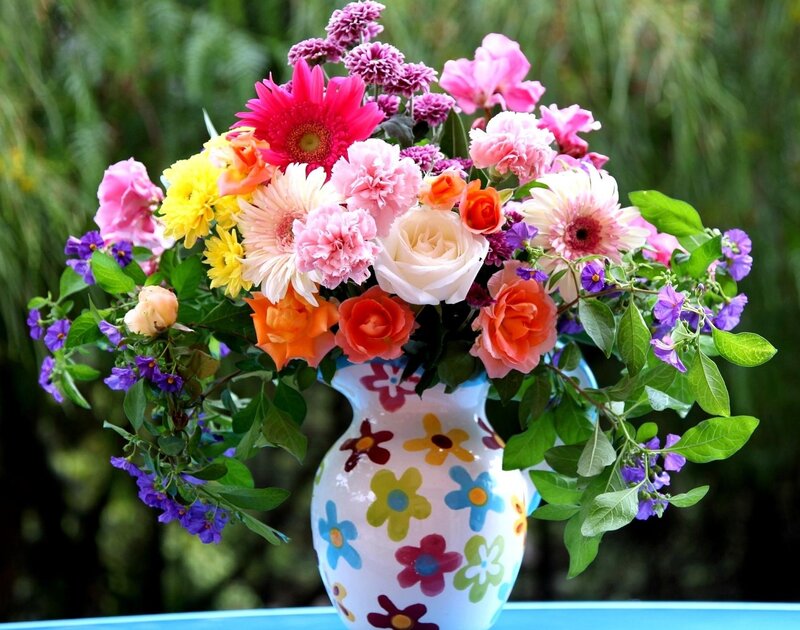 Colorful Flower Bouquet — Pink, Bright, Spring, Photograph, Vase