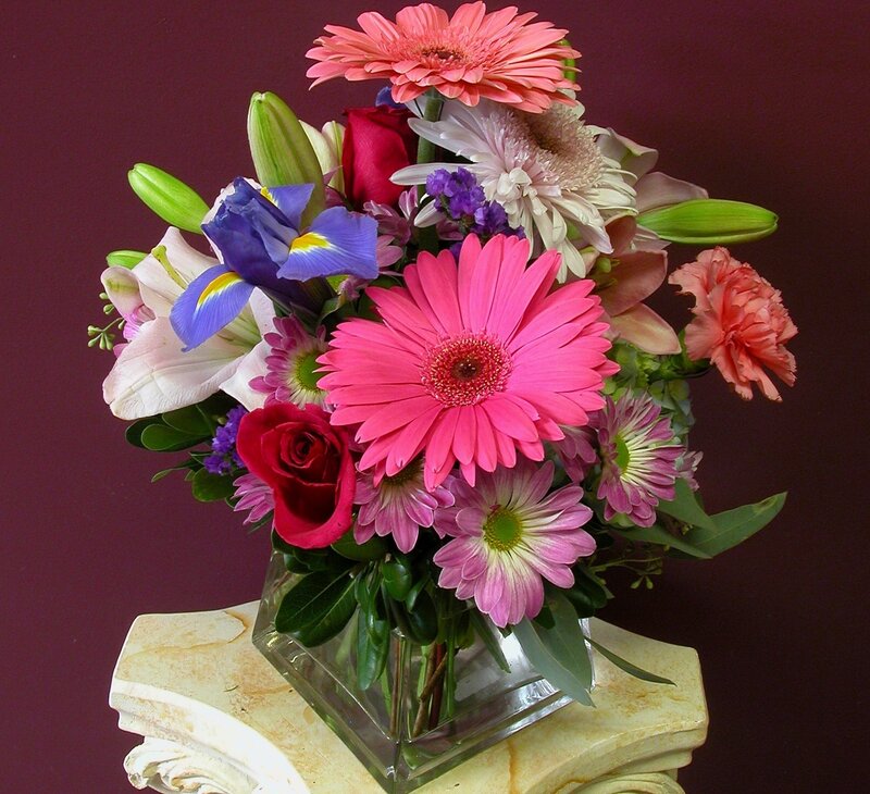 Colorful Flower Bouquet — Pink, Calm, Photograph, Vase