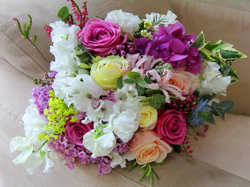Colorful Flower Bouquet — Pink, Festive, Photograph, Roses, Hydrangeas