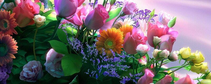 Colorful Flower Bouquet — Pink, Vibrant, Digital Art, Roses
