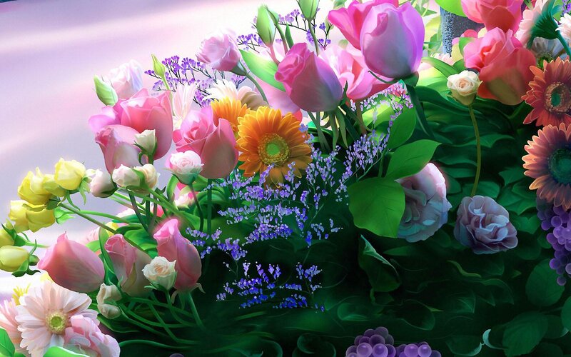 Colorful Flower Bouquet — Pink, Vibrant, Spring, Digital Art