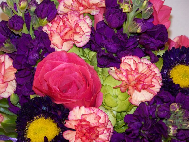 Colorful Flower Bouquet — Purple, Vibrant, Photograph, Carnations