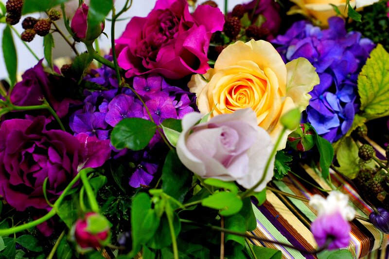 Colorful Flower Bouquet — Purple, Vibrant, Photograph, Roses, Hydrangeas