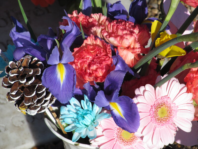 Colorful Flower Bouquet — Purple, Vibrant, Spring, Photograph, Pinecone
