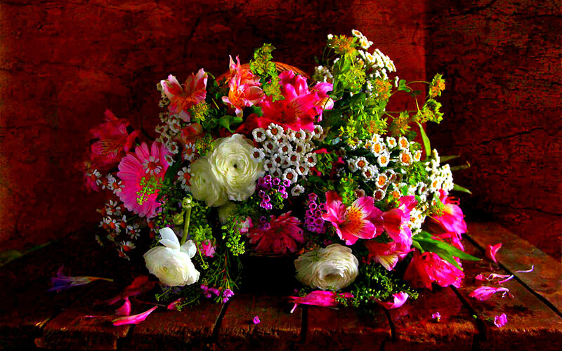 Colorful Flower Bouquet — Red, Dramatic, Photograph, Flowers