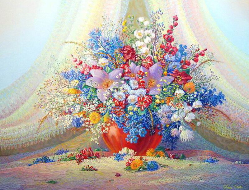 Colorful Flower Bouquet — Red, Serene