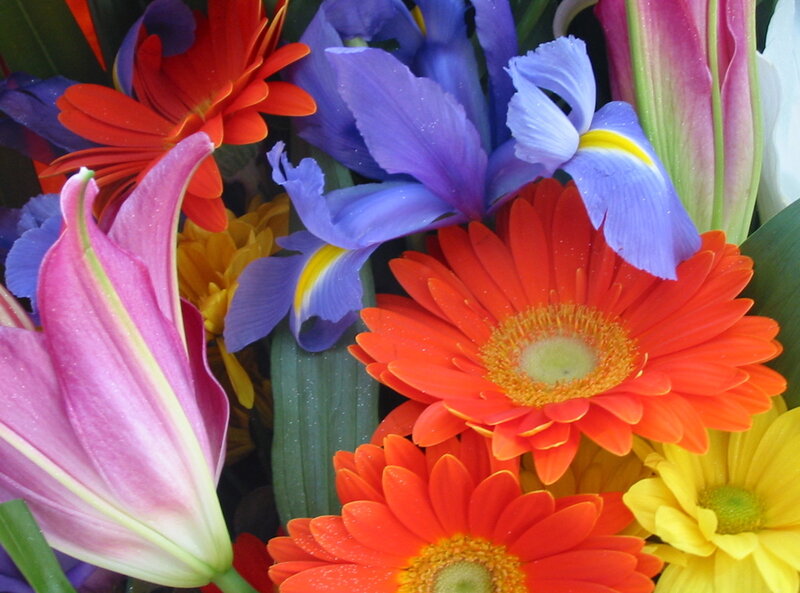 Colorful Flower Bouquet — Red, Vibrant, Photograph, Lilies