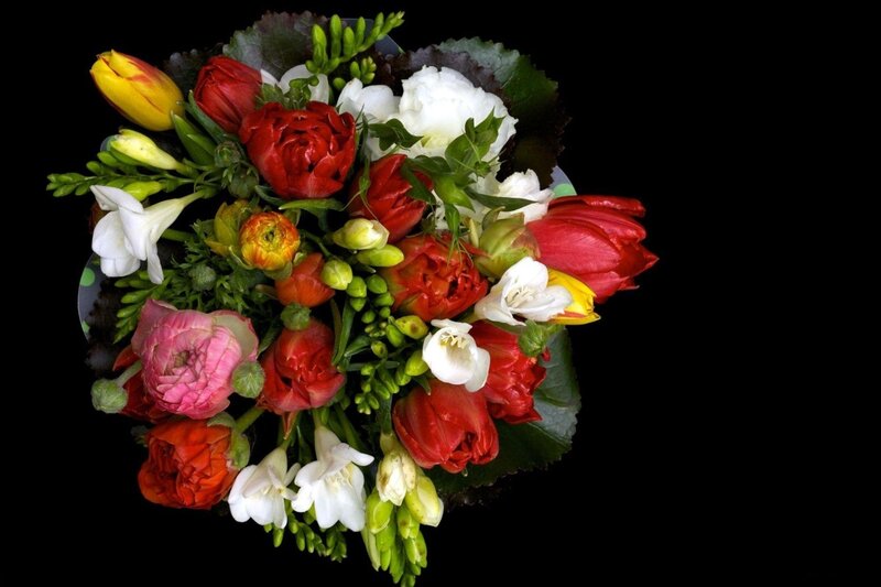 Colorful Flower Bouquet — Red, Vibrant, Photograph, Tulips
