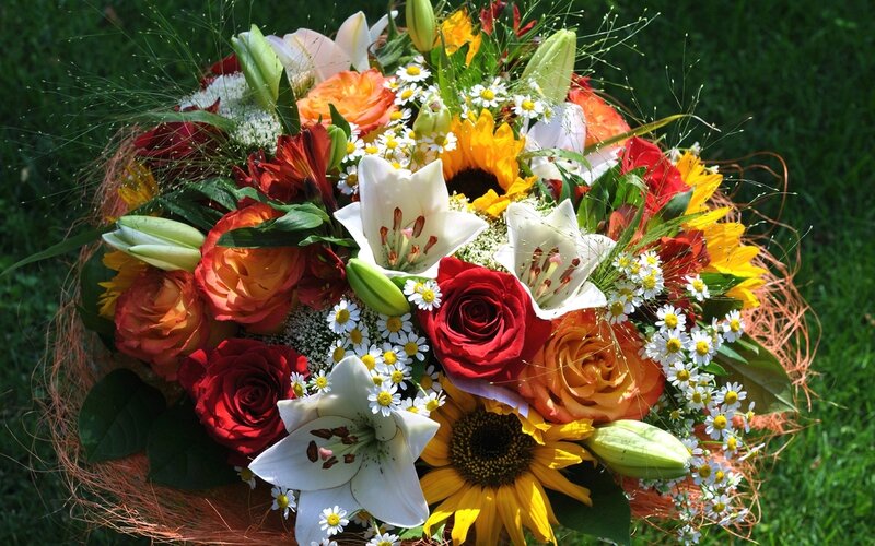 Colorful Flower Bouquet — Red, Vibrant, Summer, Photograph