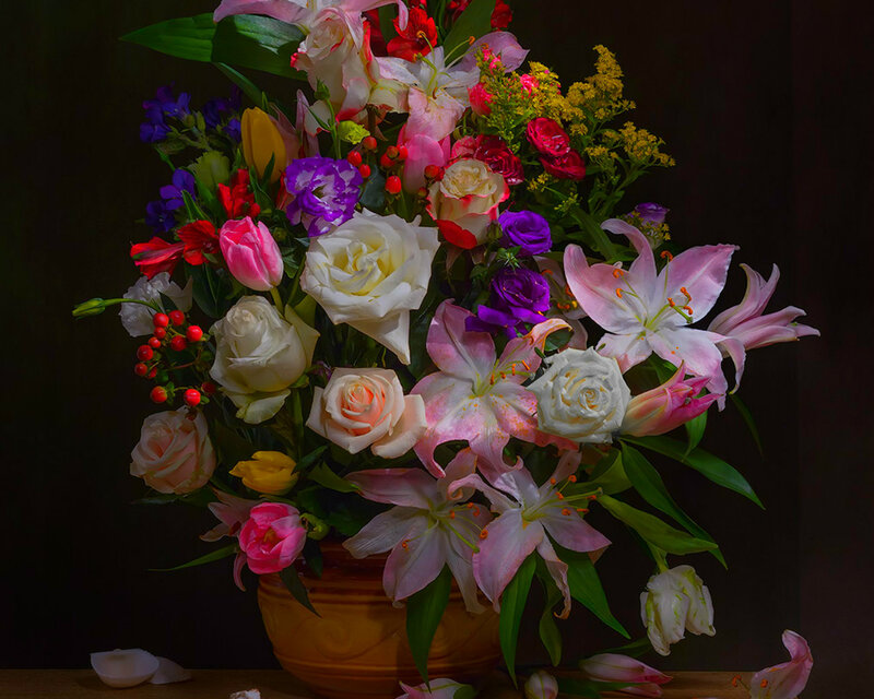 Colorful Flower Bouquet — White, Dramatic
