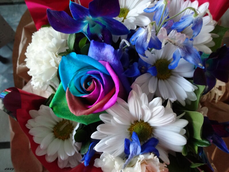 Colorful Flower Bouquet — White, Festive