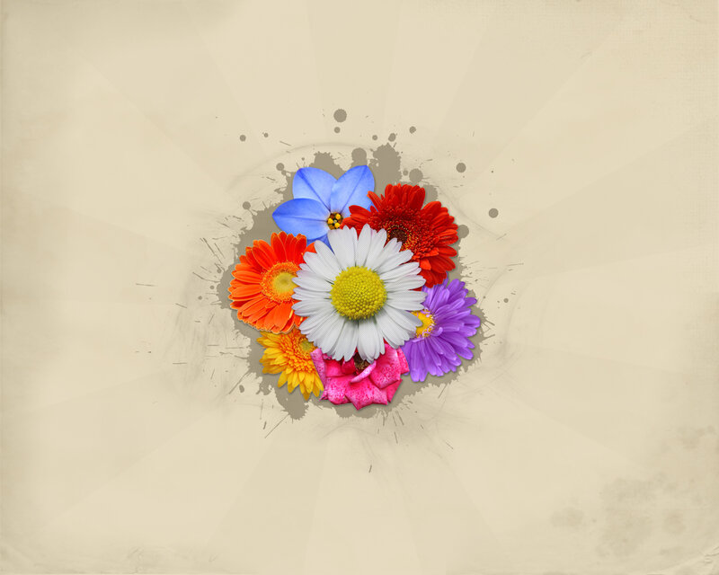 Colorful Flower Bouquet — White, Vibrant, Digital Art, Daisy