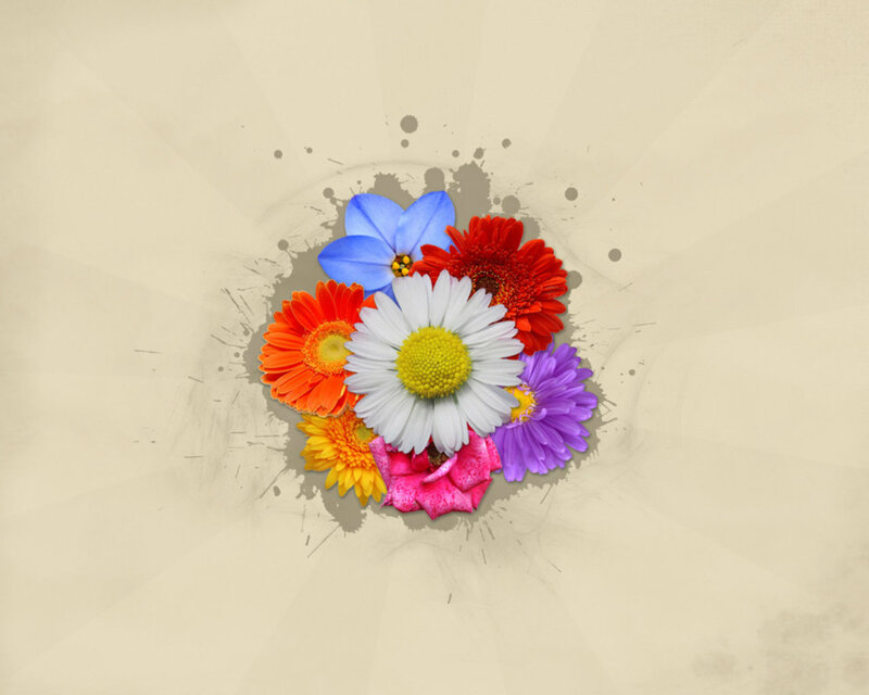 Colorful Flower Bouquet — White, Vibrant, Digital Art