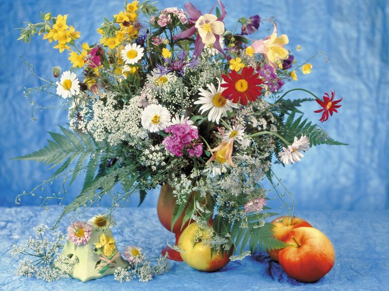 Colorful flower bouquet with apples