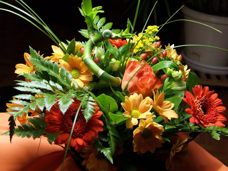 Colorful flower bouquet with bamboo