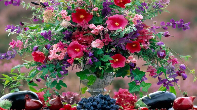 Colorful flower bouquet with fruit