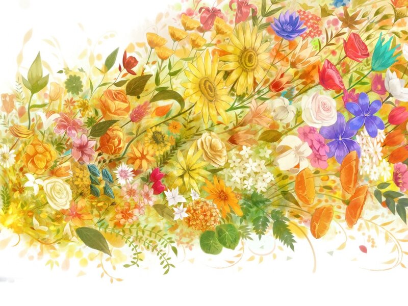 Colorful Flower Bouquet — Yellow, Bright, Spring, Digital Art