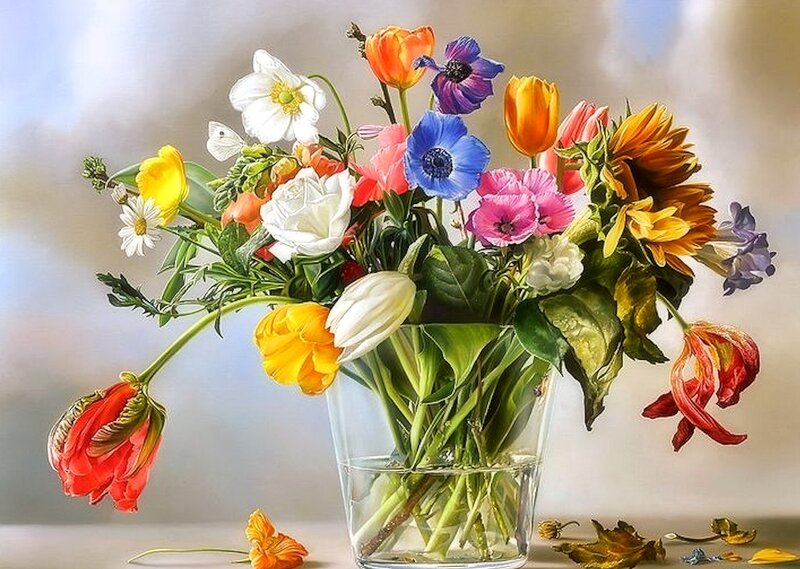 Colorful Flower Bouquet — Yellow, Calm, Painting