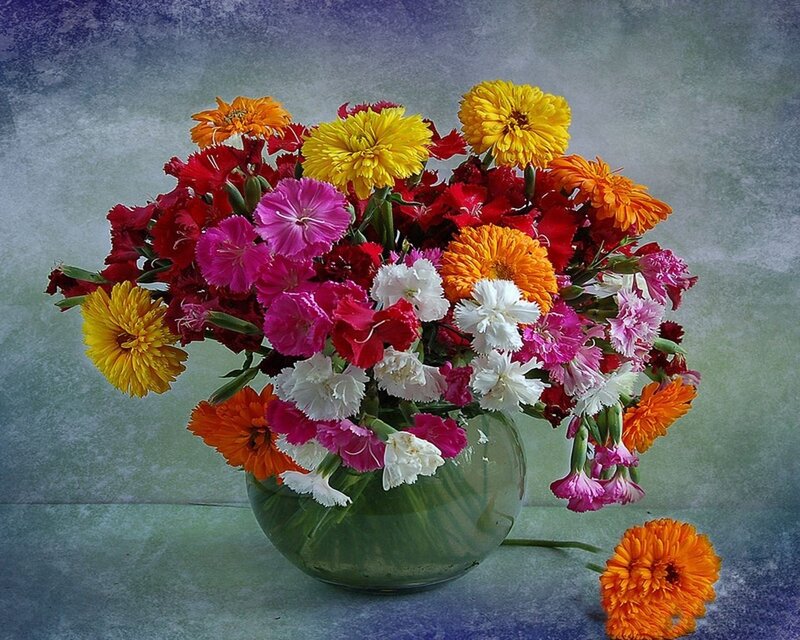 Colorful Flower Bouquet — Yellow, Calm, Photograph, Vase
